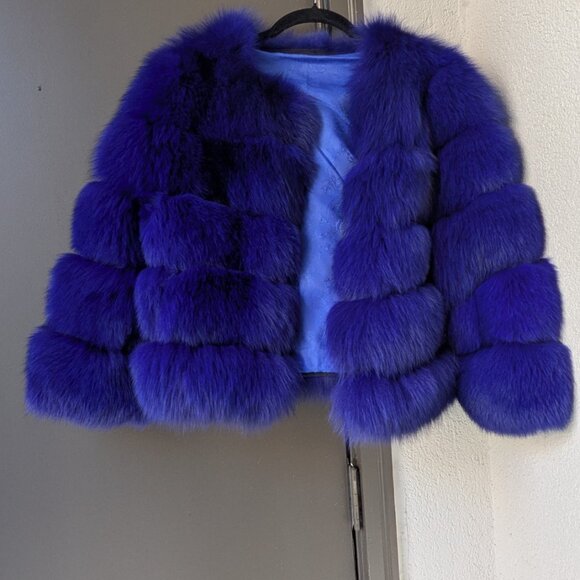 Royal Blue Fox Fur Jacket - Picture 15 of 15